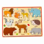 Puzzle magnetic din lemn in Limba Romana, Animale salbatice