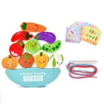 Joc educativ 3 in 1, echilibru, snuruit si stivuire, Legume