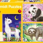 Puzzle Schmidt: Panda, lenes si lama, Set de 3 x 24 piese + Cadou: poster