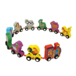Trenulet multicolor cu animale si cifre, 10 piese