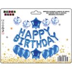 Baloane folie aluminiu, Happy Birthday, Albastre, 25 buc/set
