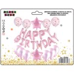 Set Baloane folie aluminiu, Happy Birthday, Roz, 25 buc