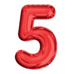 Balon, folie aluminiu, rosu, cifra 5, 81 cm